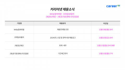 커리어넷이 발표한 채용 공고