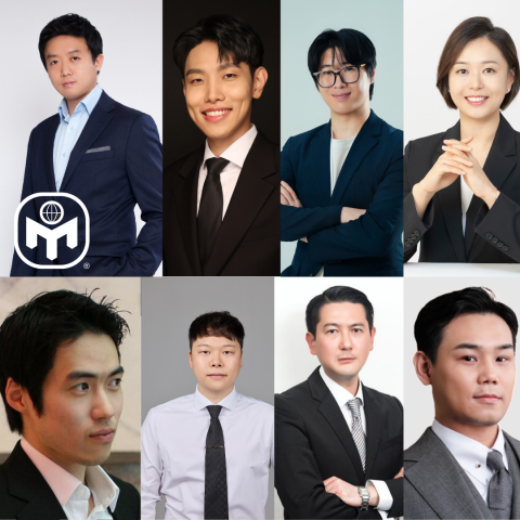 멘사코리아 15기 임원진. 상단 왼쪽부터 송필재 회장, 엄요한 사무국장, 원규섭 개발이사 윤유나 재정이사. 하단 왼쪽부터 최필구 대외협력이사, 문예총 옴부즈맨 정서연 행정감사, 윤우진 재정감사