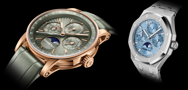 오데마 피게, 편안함과 성능을 결합한 38MM 퍼페추얼 캘린더 3종 출시. 왼쪽부터 26441OR.OO.D405CR.01, 26684ST.OO.1356ST.01