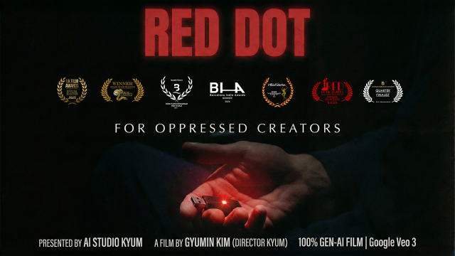 세계 영화제에서 현재까지 13관왕을 수상한 ‘레드 닷(RED DOT)’의 가로 버전 포스터. 김규민 감독(귬감독)은 국내 AI 창작물의 우수성을 알리기 위해 다수의 창작활동을 진행하고 있다