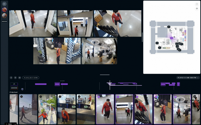 Verkada의 동선 시각화 및 통합 타임라인 화면